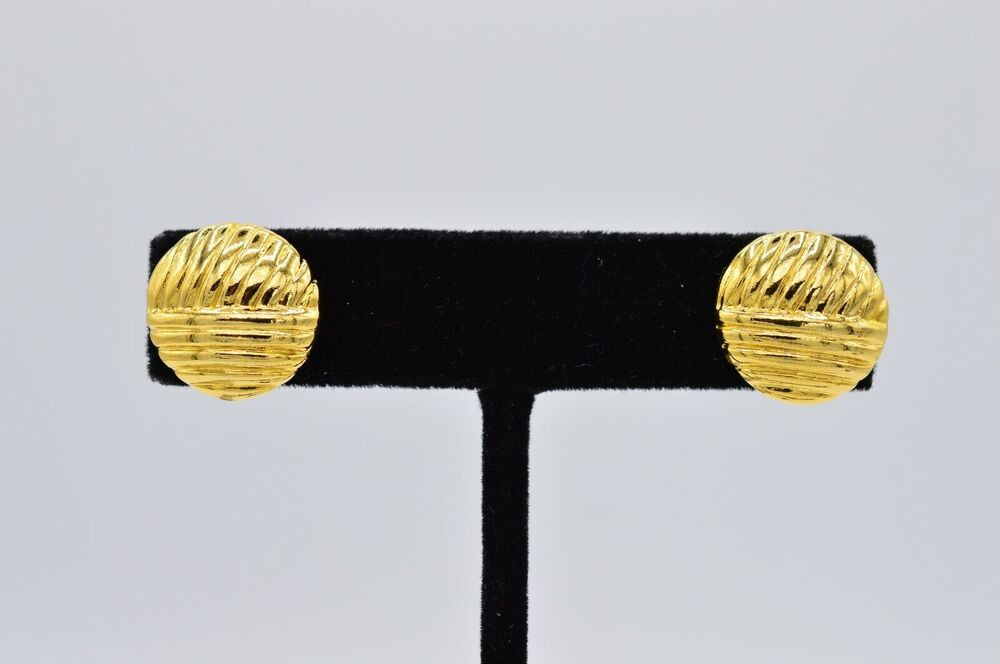 Vintage Pierced Earrings Stud Shiny Gold Textured Round Circle 1980s BinAB